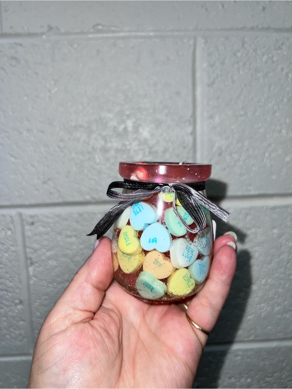 Mini Jar Filled with Pastel Conversation Heart Candies